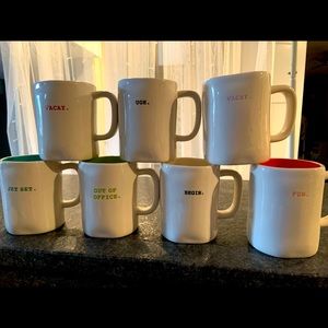 Rae Dunn typewriter mugs jet set, vacay, out of office, ugh, begin vacay fun